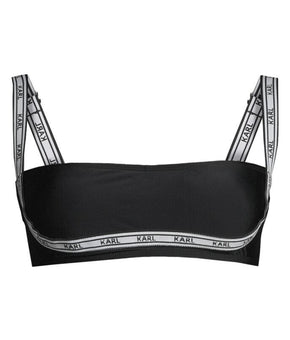 KARL LAGERFELD PARIS Logo Elastic Bandeau Bikini Top Black Size S MSRP $68