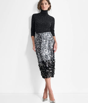 DKNY Women's Multi-Scale Sequin Pull-On Midi Skirt Size XS Black MSRP $149