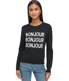 KARL LAGERFELD PARIS Women's Bonjour Crewneck Sweater Black Size M MSRP $99