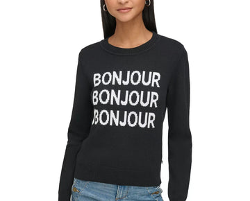 KARL LAGERFELD PARIS Women's Bonjour Crewneck Sweater Black Size M MSRP $99