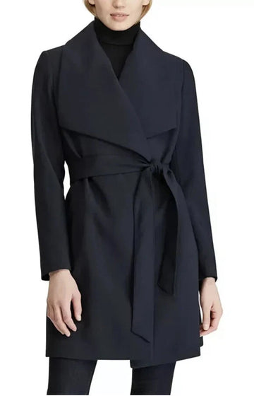 Lauren Ralph Lauren Women's Crepe Belted Wrap Coat Navy Size M MSRP $200