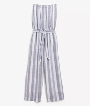 Splendid Linen Tie Waist Strapless Jumpsuit Sea Stripe Size S Blue White $188