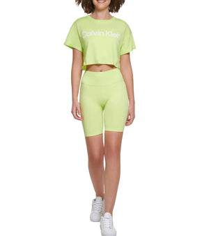 Calvin Klein Performance Womens Logo Cropped T-Shirt Lime Green Size M