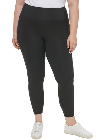 Calvin Klein Womens Compression Fit Athletic Leggings Black Plus Size 3X Black