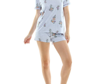 Roudelain Women's 2-Pc. Printed Pajamas Set Blue Bella Striped Floral, Size L