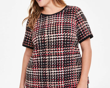 Anne Klein Plus Size 2X Button-Back Short-Sleeve Top Black Red MSRP $79