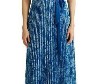 Lauren Ralph Lauren Womens Floral Pleated Georgette Gown Blue Size 12 MSRP $240