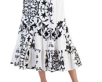 T Tahari Women's Printed Pull-On Tiered Midi Skirt WHITE Size XL MSRP $118
