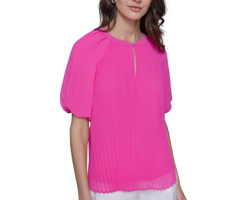KARL LAGERFELD PARIS Women's Puff Sleeve Pleated Top Pink Size XS MSRP $99