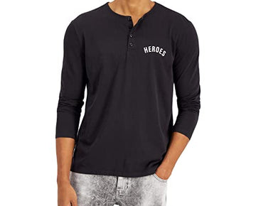 Heroes Motors Mens Malibu Flying Cotton 1/4 Placket Henley Shirt Black Size L