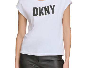 DKNY Womens Logo Cotton Pullover Top White Size XS