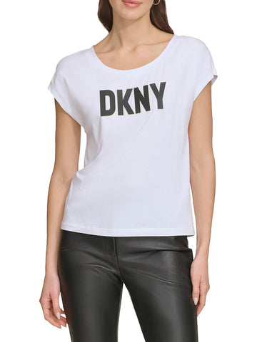DKNY Womens Logo Cotton Pullover Top White Size XS