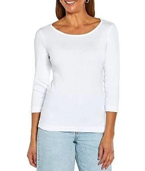 Three Dots Women's Boat-Neck 3/4-Sleeve T-Shirt White Size XS MSRP $55