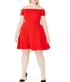 B. Darlin Womens Plus Scalloped Off-the-Shoulder Mini Dress Red Size 24W MSRP$69