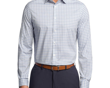 Michael Kors Comfort Stretch Check Dress Shirt Blue Size 18x34/35 MSRP $90