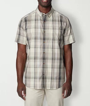 Columbia Mens Regular fit Short Sleeve Button-Up Shirt Small Beige Plaid