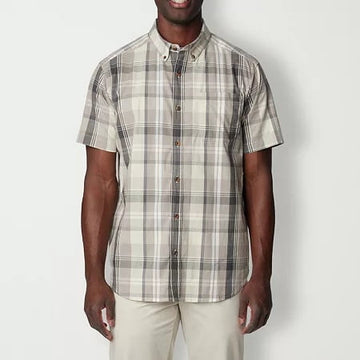 Columbia Mens Regular fit Short Sleeve Button-Up Shirt Small Beige Plaid