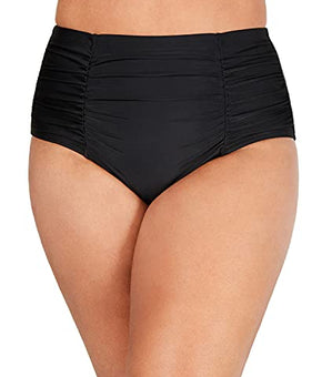 Island Escape Women's South Beach Ruched Hipster Swim Bottom Black Plus Size 18W