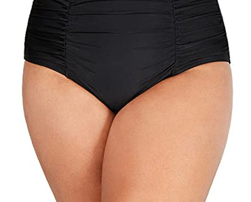Island Escape Women's South Beach Ruched Hipster Swim Bottom Black Plus Size 18W