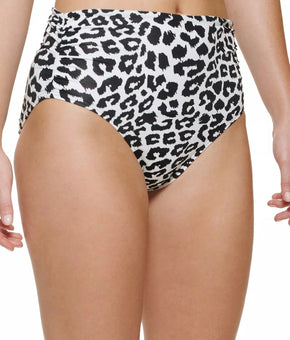 Calvin Klein Animal-Print Convertible Bikini Bottoms Size L Black White MSRP $58