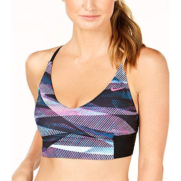 Nike Line Up Printed Cross-Back Long-Line Bikini Top Multicolor Pink Size XS