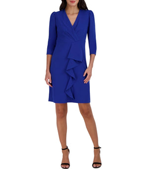 julia jordan Women's Pleated Ruffled-Front Sheath Dress Blue Size 12 MSRP $119