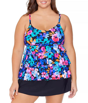 Island Escape Womens Plus Size 18W Floral UN Tankini Swim Top Black