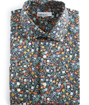 Bar Iii Men Slim fit Dress Shirt Shirt Small 14-14.5 Long Sleeve Blue Floral