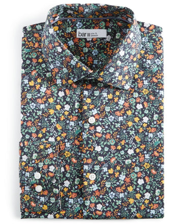 Bar Iii Men Slim fit Dress Shirt Shirt Small 14-14.5 Long Sleeve Blue Floral