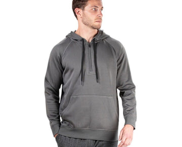 Natori Sathya Volcani Ash Grey Relaxed Fit 1/4 Zip Hooded Mens Sweatshirt Gray L