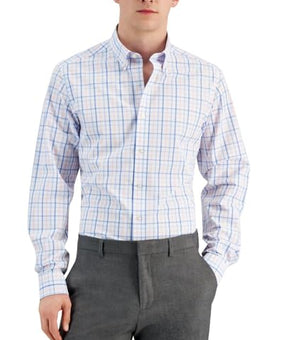 Club Room Men's Slim Fit 4-Way Stretch Dress Shirt Size S Pink White Blue