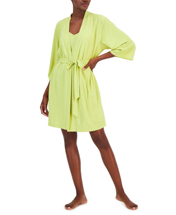 I.N.C. Women's 2-Pc. Sparkle Robe & Chemise Set Lime Green Size M MSRP $90