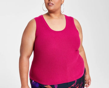 Nina Parker Trendy Plus Size 2X Ribbed Sweater Tank Top Pink