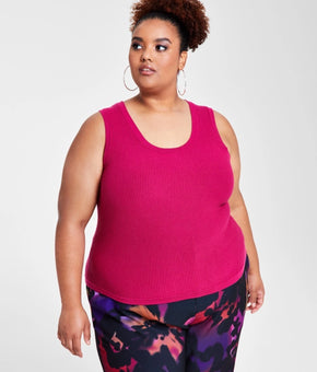 Nina Parker Trendy Plus Size 0X Ribbed Sweater Tank Top Pink