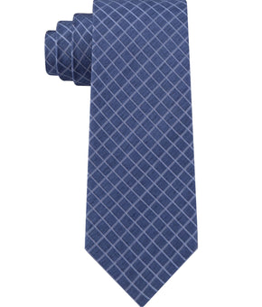 CALVIN KLEIN Mens Blue Gingham Slim Neck Tie