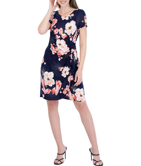 Robbie Bee Women Printed Short-Sleeve Sheath Dress Blue Purple Size PM MSRP $69