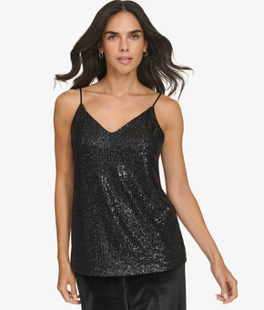Calvin Klein Women's V-Neck Sequin Camisole Black Size PL MSRP $59