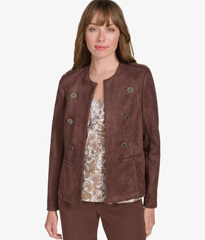 Tommy Hilfiger Women's Faux-Suede Band Jacket Brown Size M MSRP $149