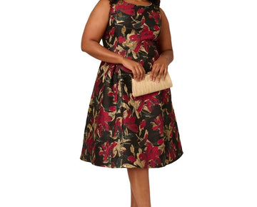 Adrianna Papell Plus Size 22W Floral Jacquard Sleeveless Dress Red MSRP $199