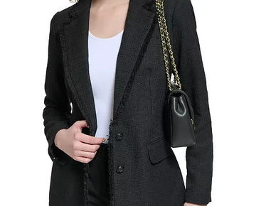 KARL LAGERFELD PARIS Women s Fringe-Trim Blazer Black Size 8 MSRP $190