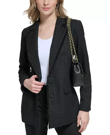 KARL LAGERFELD PARIS Women s Fringe-Trim Blazer Black Size 8 MSRP $190