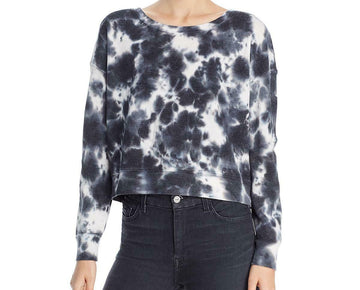 Splendid Womens Tie-Dye Waffle Knit Pullover Crop Top Shirt Black Size XL $88