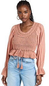 Free People Women's Megan Crochet Top, Coral Sand, Pink, Size L
