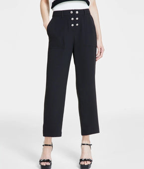 KARL LAGERFELD PARIS Women's Button-Front Ankle Pants Black SIze 4 MSRP $109