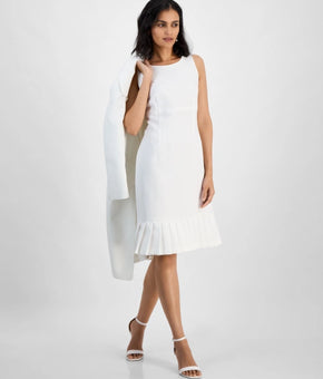 Kasper Womens Stretch-Crepe Polyester Pleated-Hem Sheath Dress White Size 6 $89
