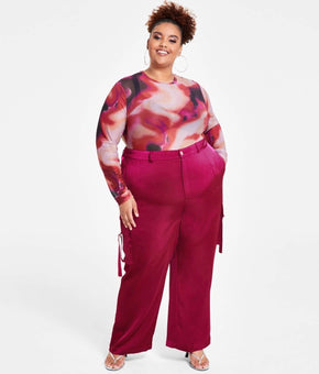 Nina Parker Trendy Plus Size 22W Straight-Leg Cargo Pants Burgundy Red MSRP $99