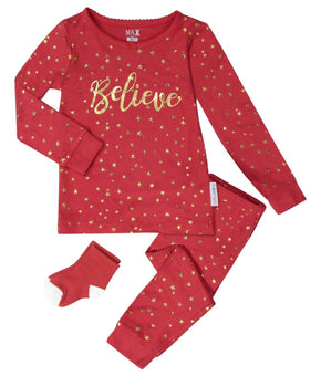 Max & Olivia Toddler Girls Plush Cuddly Pajama 3 Piece Set Red Size 4T