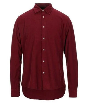 Altea Men Solid Button Front 100% Cotton Casual Shirt Dark Red Size S MSRP $275