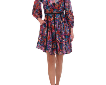 Vince Camuto Metallic Chiffon Fit & Flare Dress Black Purple Size 14 MSRP $168