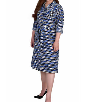 NY Collection Womens Plus Button Down Collared Shirtdress Blue Size 2X $58